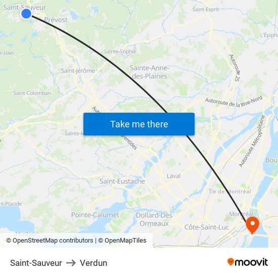 Saint-Sauveur to Verdun map