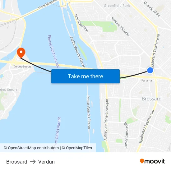 Brossard to Verdun map