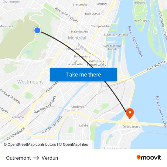 Outremont to Verdun map