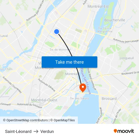 Saint-Léonard to Verdun map