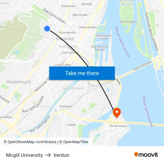 Mcgill University to Verdun map