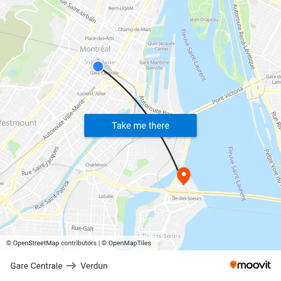 Gare Centrale to Verdun map