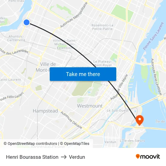 Henri Bourassa Station to Verdun map