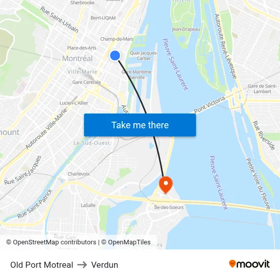 Old Port Motreal to Verdun map