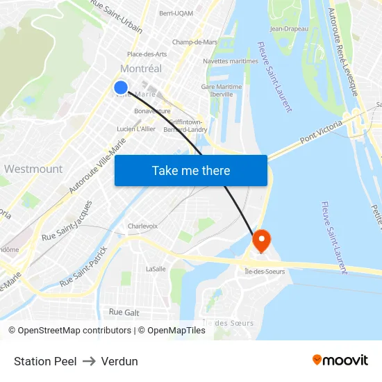 Station Peel to Verdun map