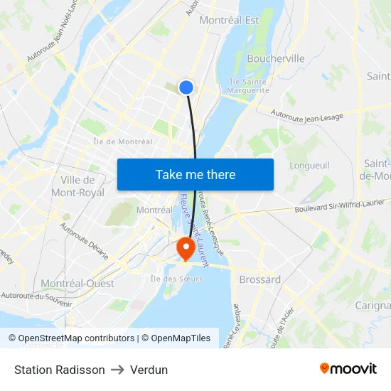Station Radisson to Verdun map