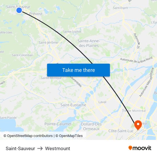 Saint-Sauveur to Westmount map