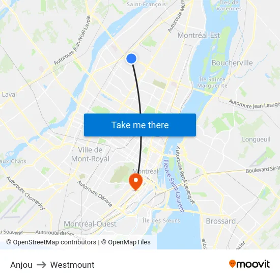Anjou to Westmount map