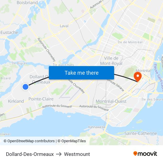 Dollard-Des-Ormeaux to Westmount map