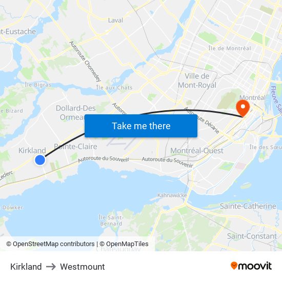 Kirkland to Westmount map