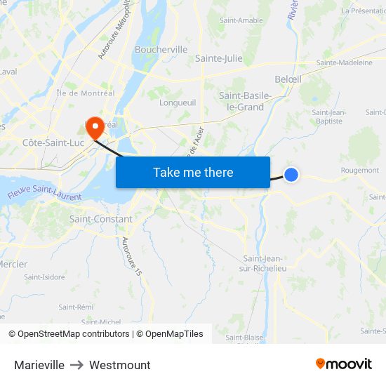 Marieville to Westmount map