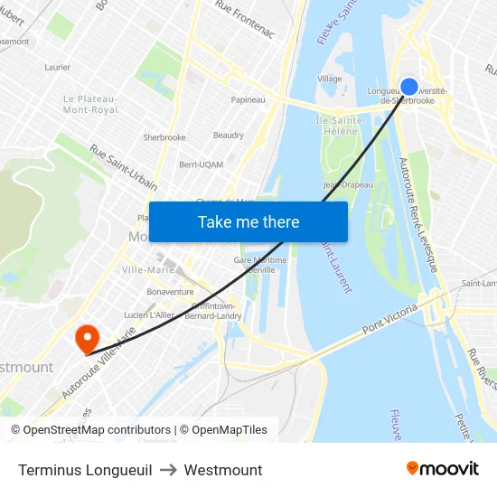 Terminus Longueuil to Westmount map