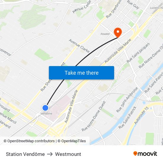 Station Vendôme to Westmount map