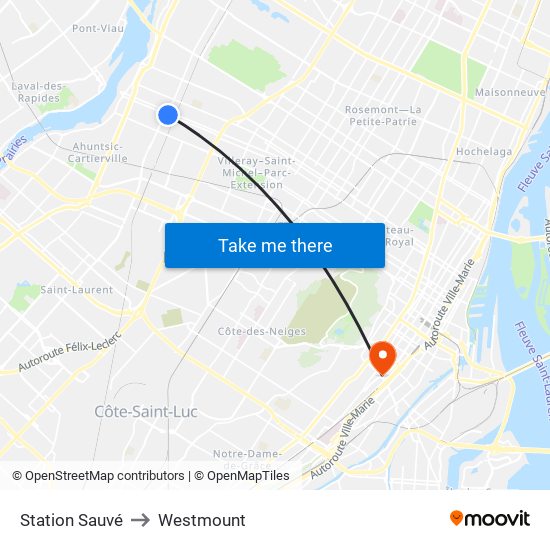 Station Sauvé to Westmount map