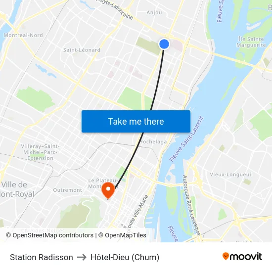 Station Radisson to Hôtel-Dieu (Chum) map