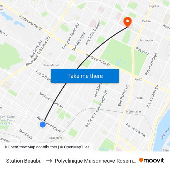 Station Beaubien to Polyclinique Maisonneuve-Rosemont map