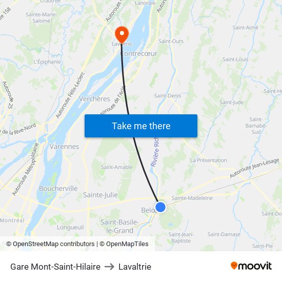 Gare Mont-Saint-Hilaire to Lavaltrie map