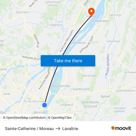 Sainte-Catherine / Moreau to Lavaltrie map