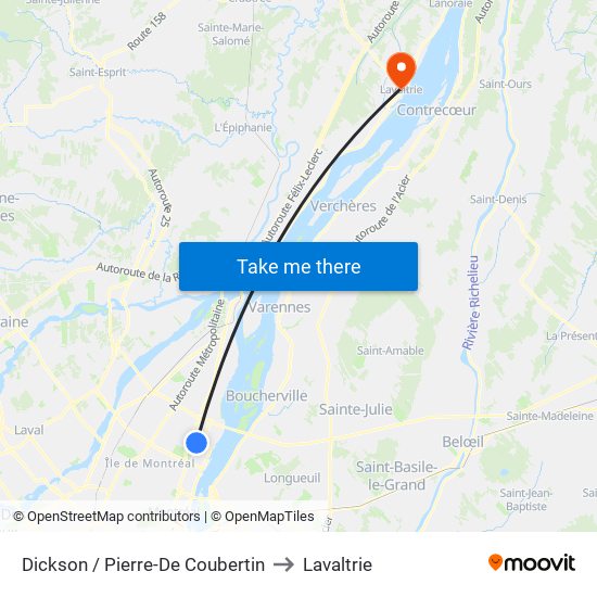 Dickson / Pierre-De Coubertin to Lavaltrie map
