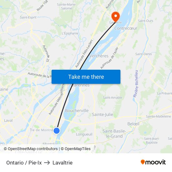 Ontario / Pie-Ix to Lavaltrie map