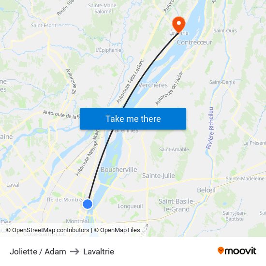 Joliette / Adam to Lavaltrie map