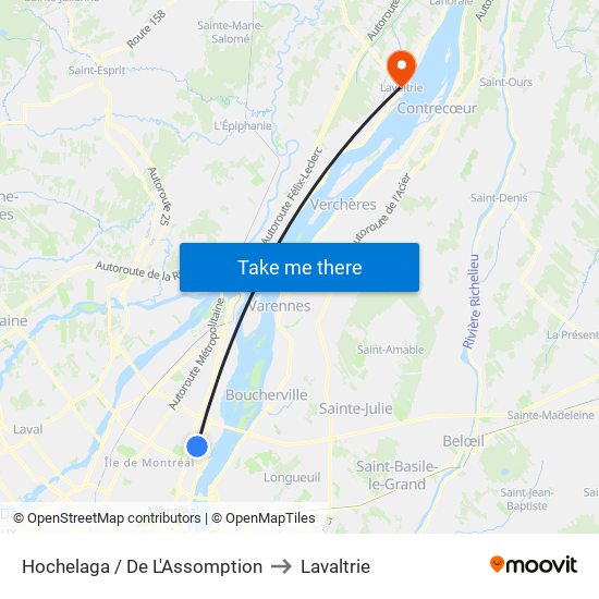 Hochelaga / De L'Assomption to Lavaltrie map