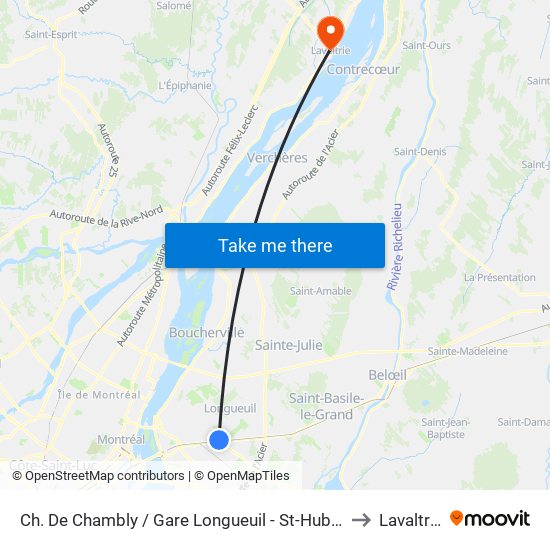 Ch. De Chambly / Gare Longueuil - St-Hubert to Lavaltrie map