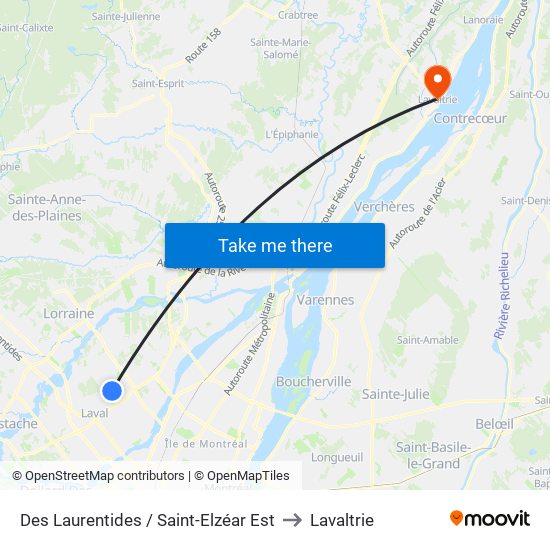 Des Laurentides / Saint-Elzéar Est to Lavaltrie map