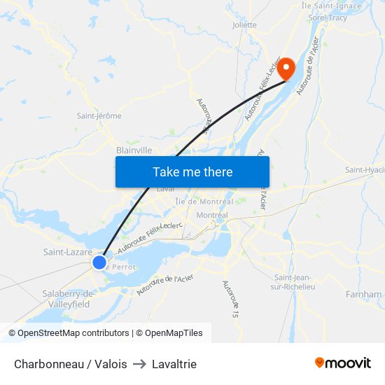 Charbonneau / Valois to Lavaltrie map