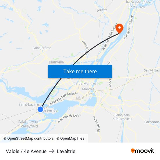 Valois / 4e Avenue to Lavaltrie map