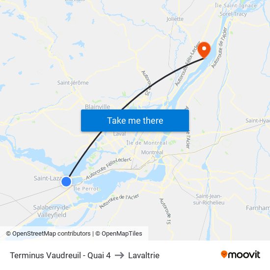 Terminus Vaudreuil - Quai 4 to Lavaltrie map