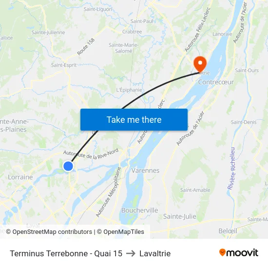 Terminus Terrebonne - Quai 15 to Lavaltrie map