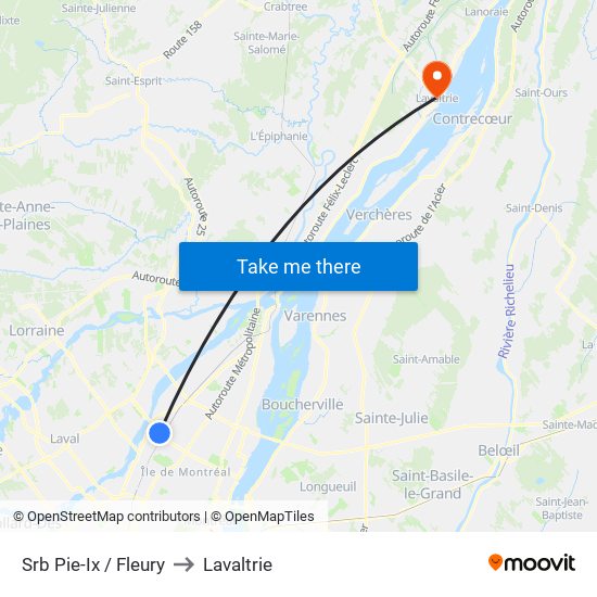 Srb Pie-Ix / Fleury to Lavaltrie map