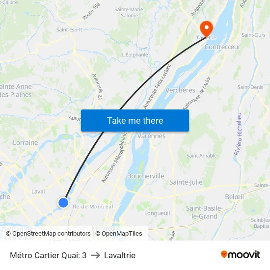 Métro Cartier Quai: 3 to Lavaltrie map