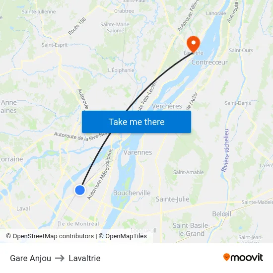 Gare Anjou to Lavaltrie map