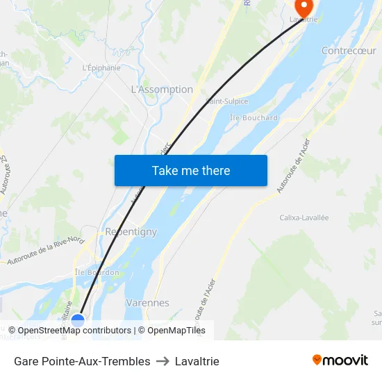 Gare Pointe-Aux-Trembles to Lavaltrie map