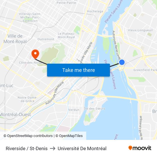 Riverside / St-Denis to Université De Montréal map