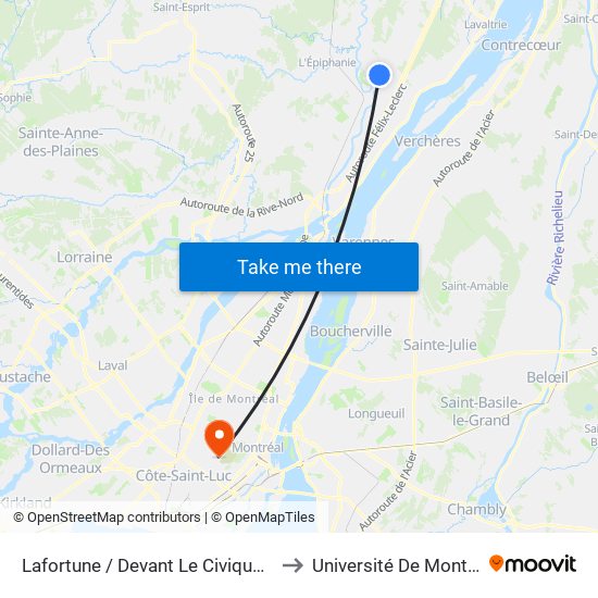 Lafortune / Devant Le Civique 797 to Université De Montréal map