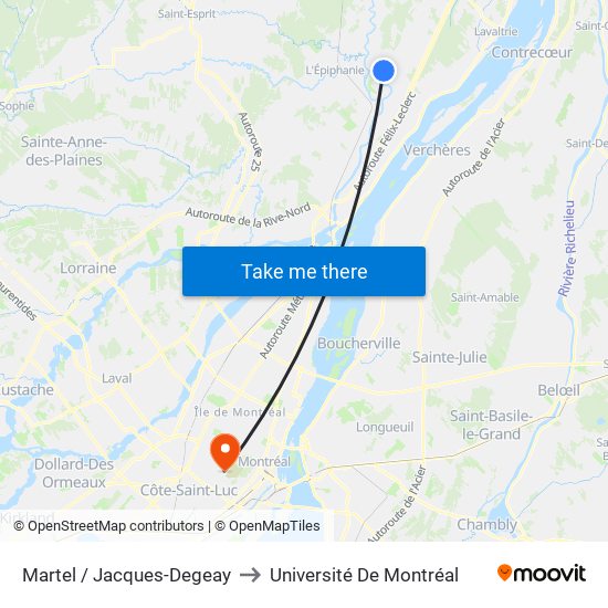 Martel / Jacques-Degeay to Université De Montréal map