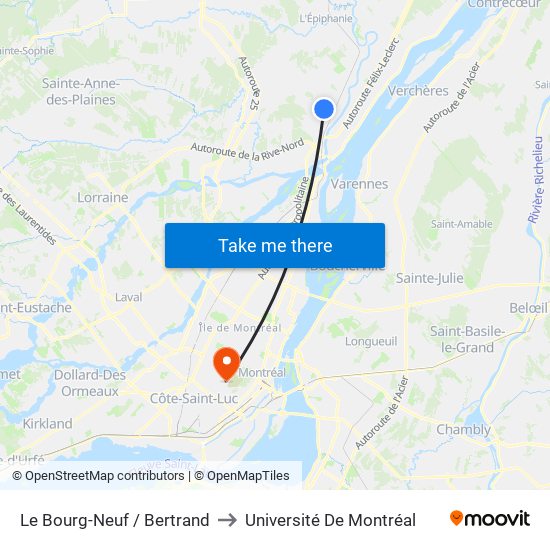 Le Bourg-Neuf / Bertrand to Université De Montréal map