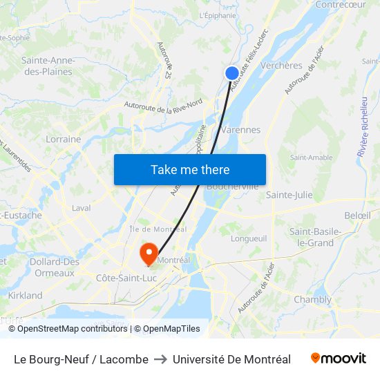 Le Bourg-Neuf / Lacombe to Université De Montréal map