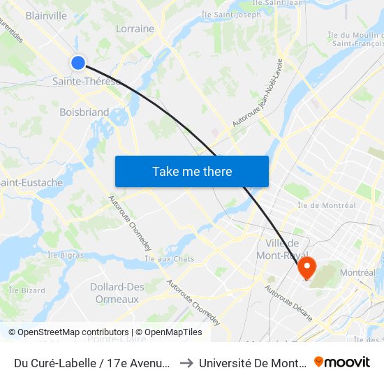 Du Curé-Labelle / 17e Avenue Est to Université De Montréal map