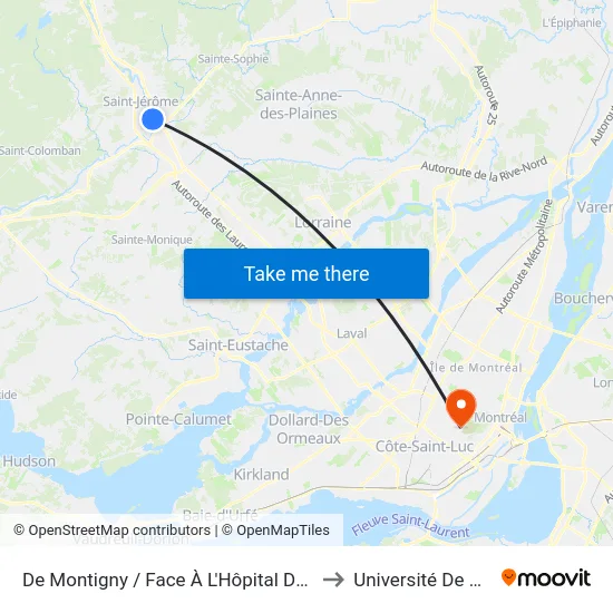 De Montigny / Face À L'Hôpital De Saint-Jérôme to Université De Montréal map