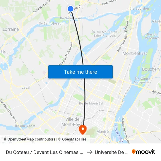 Du Coteau / Devant Les Cinémas Guzzo Terrebonne to Université De Montréal map
