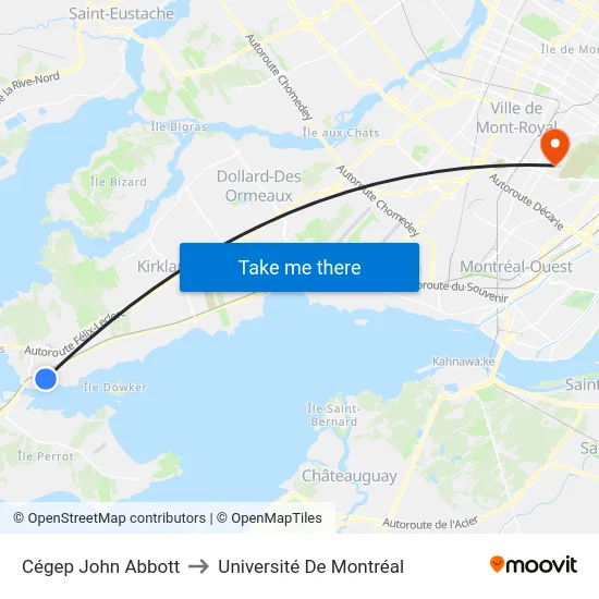 Cégep John Abbott to Université De Montréal map