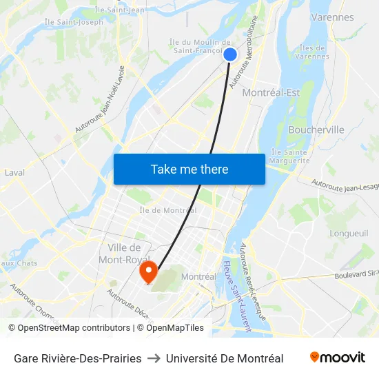 Gare Rivière-Des-Prairies to Université De Montréal map