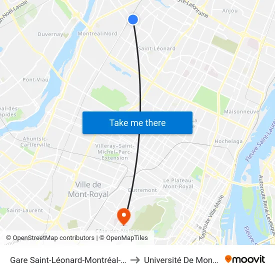 Gare Saint-Léonard-Montréal-Nord to Université De Montréal map