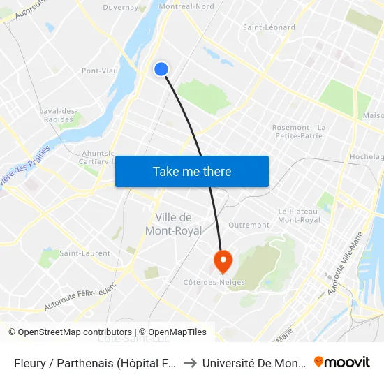 Fleury / Parthenais (Hôpital Fleury) to Université De Montréal map