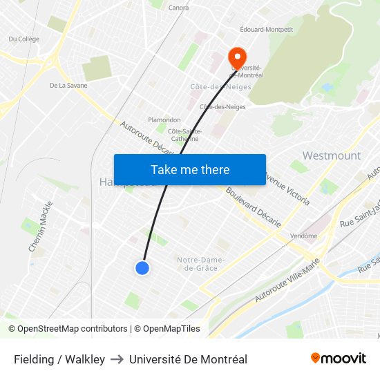 Fielding / Walkley to Université De Montréal map