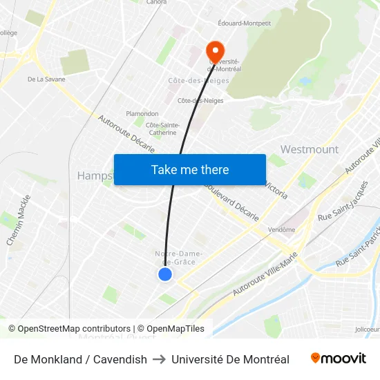 De Monkland / Cavendish to Université De Montréal map